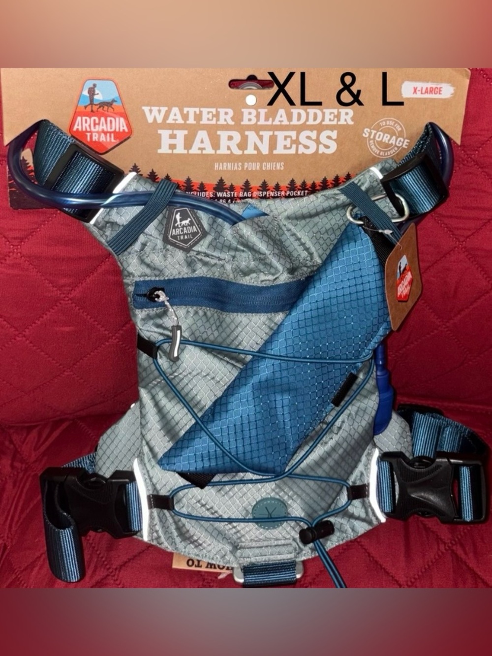 xl & large size Arcadia Trail dog  Hydration Harness - Blue & Gray